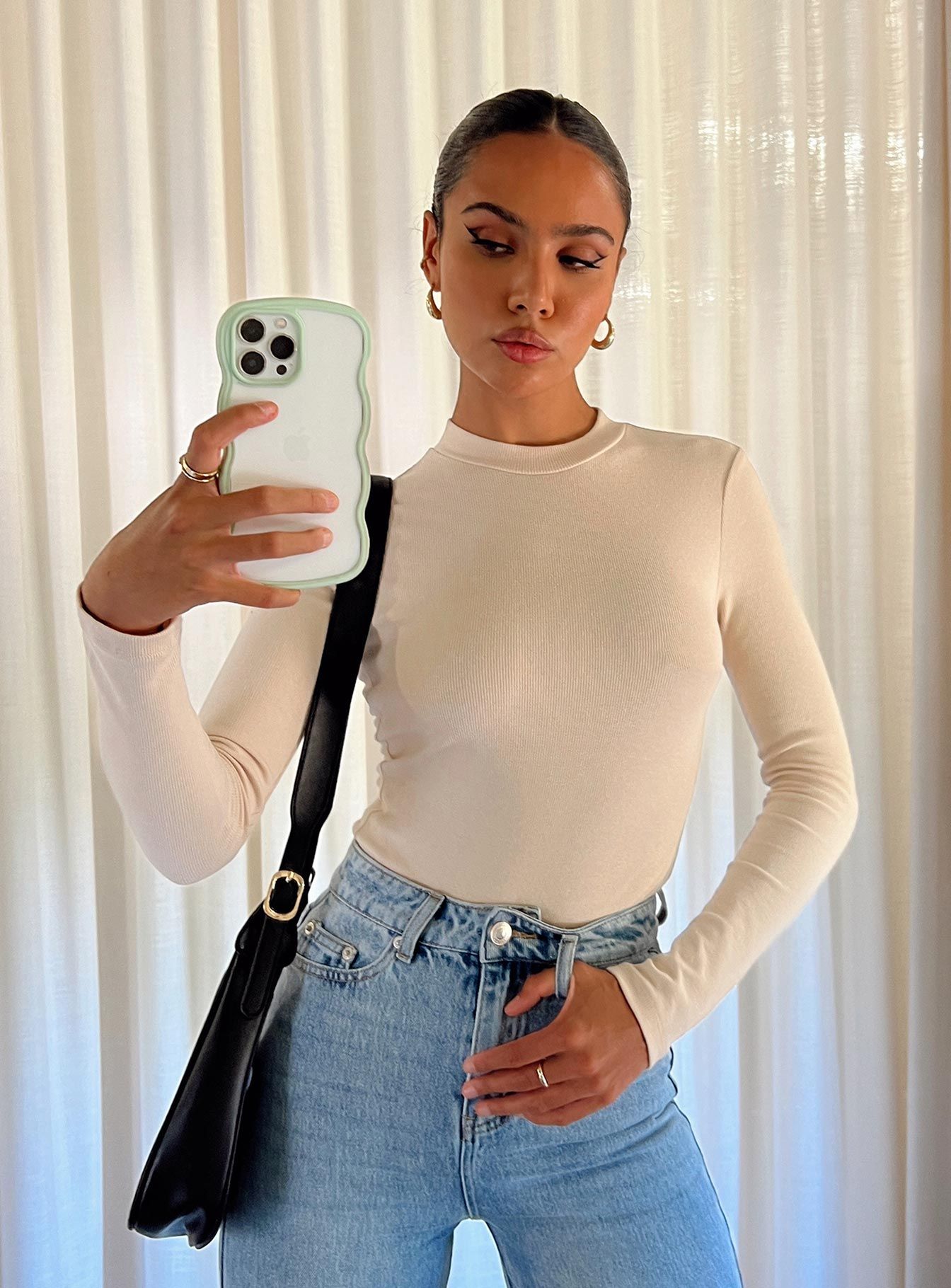 Maleny Long Sleeve Bodysuit Beige sold by Princess Polly