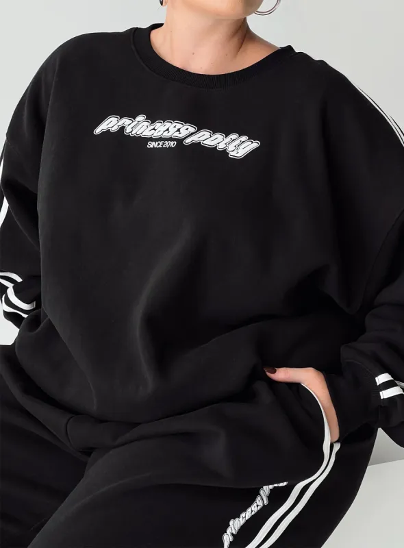Princess Polly Crew Neck Sweatshirt Stripe Black / White Curve sold by Princess Polly