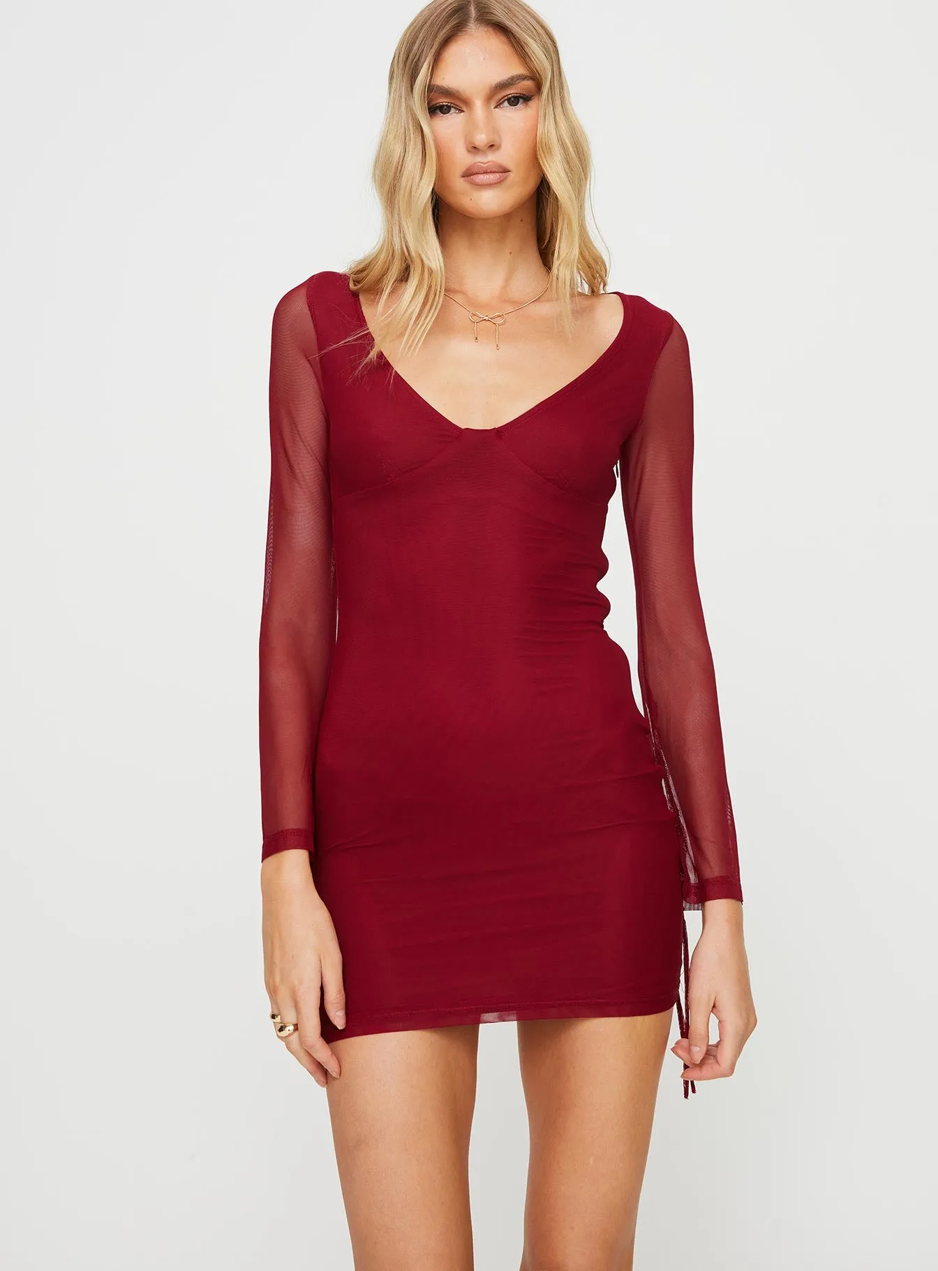 Howerton Long Sleeve Mini Dress Burgundy sold by Princess Polly product image thumbnail 4