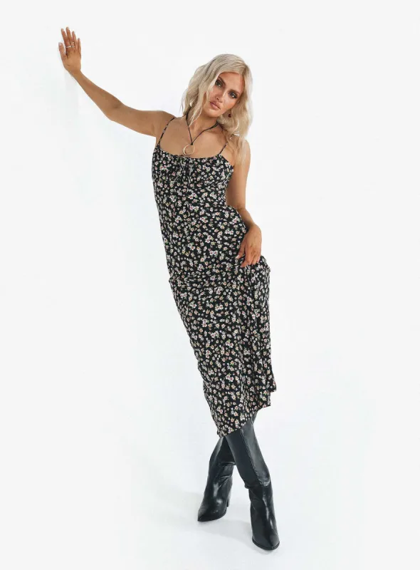 Kaplan Midi Dress Black / White Floral sold by Princess Polly