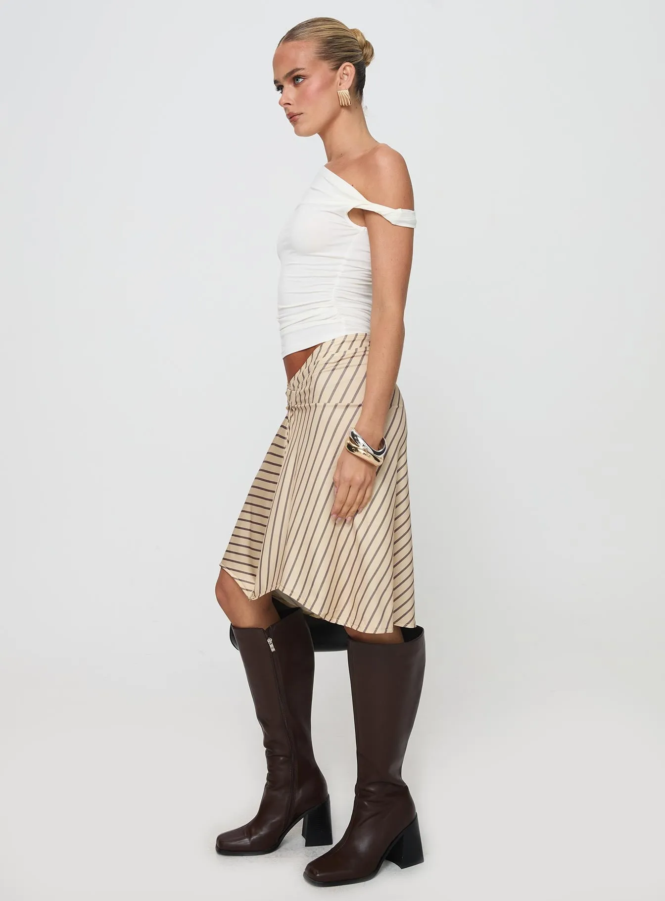 Esmeray Midi Skirt Diagonal Stripe Yellow sold by Princess Polly product image thumbnail 4