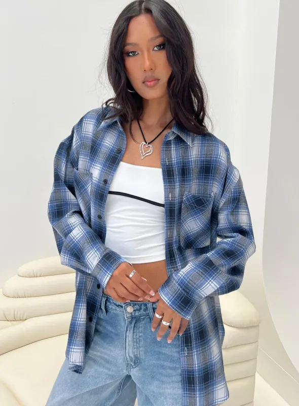 Waver Shirt Blue / Black Check sold by Princess Polly