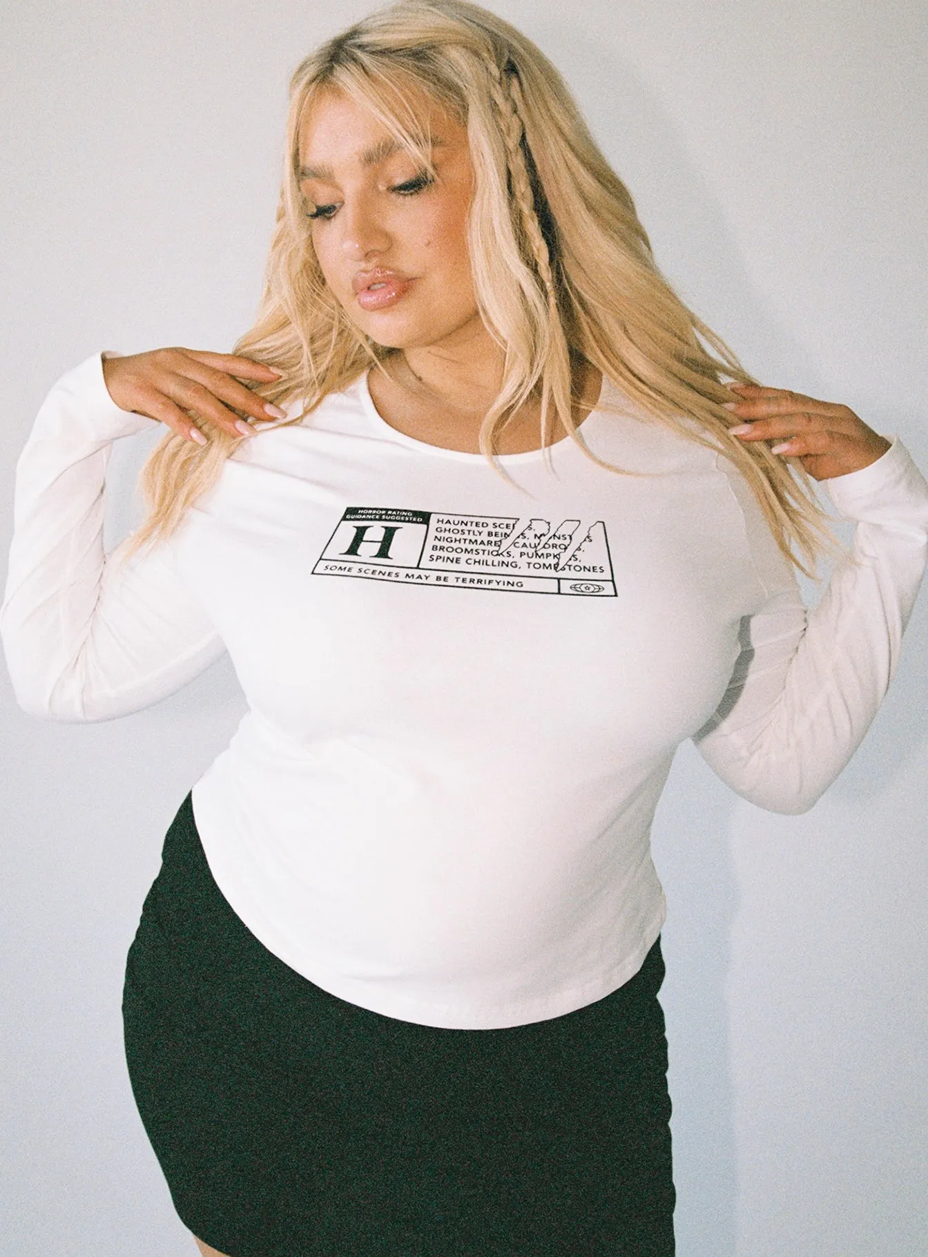 Horror Night Long Sleeve Top White Curve sold by Princess Polly