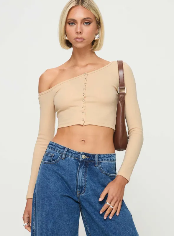 Hisie One Shoulder Top Beige sold by Princess Polly