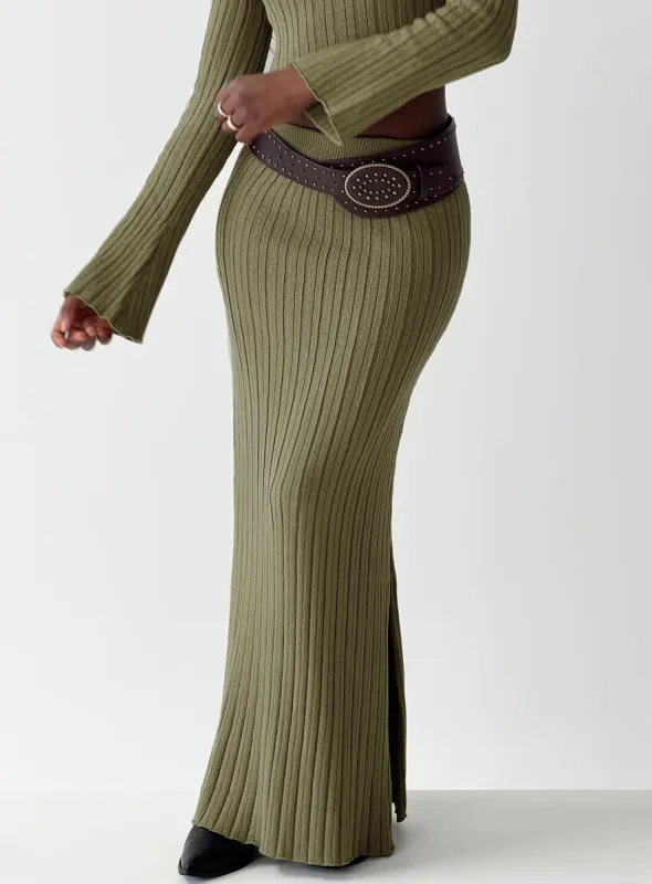 Santorini Knit Maxi Skirt Green sold by Princess Polly