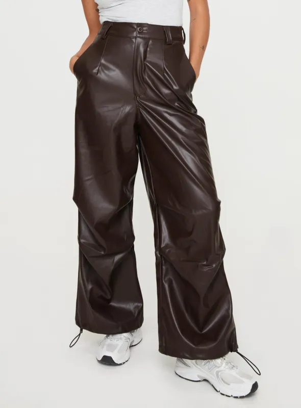 Ornella Faux Leather Pants Brown sold by Princess Polly
