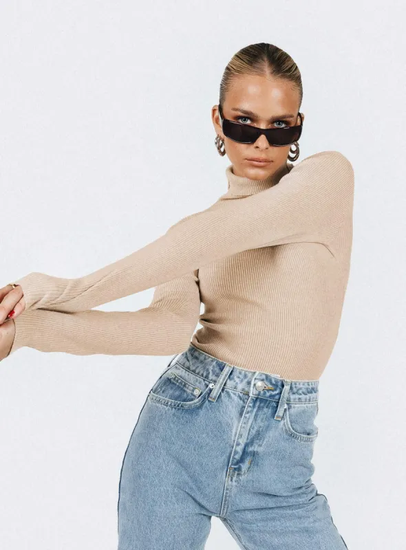 Nouri Long Sleeve Top Beige sold by Princess Polly