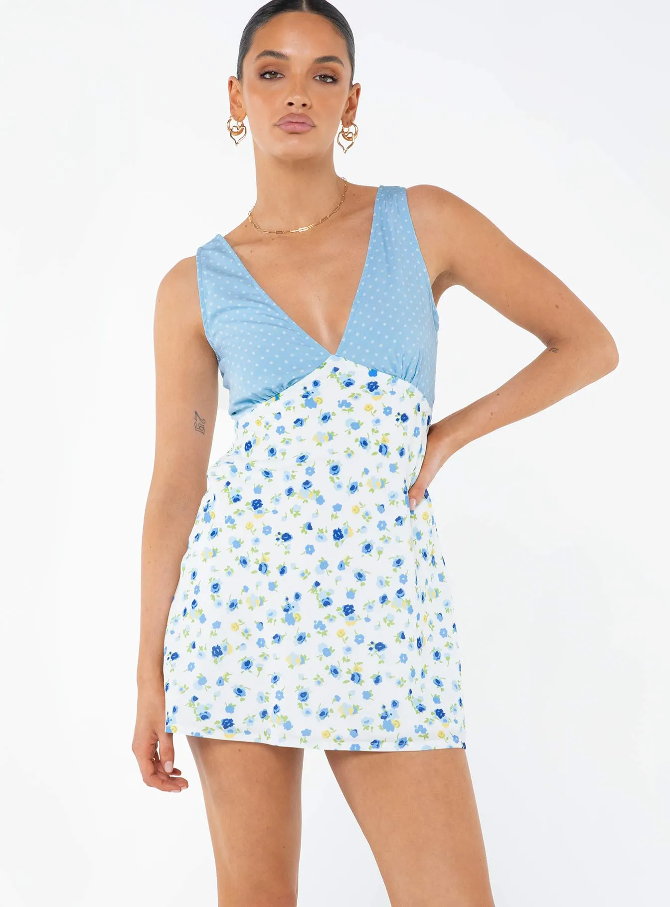 Nellie Spliced Mini Dress Blue / White sold by Princess Polly product image thumbnail 2