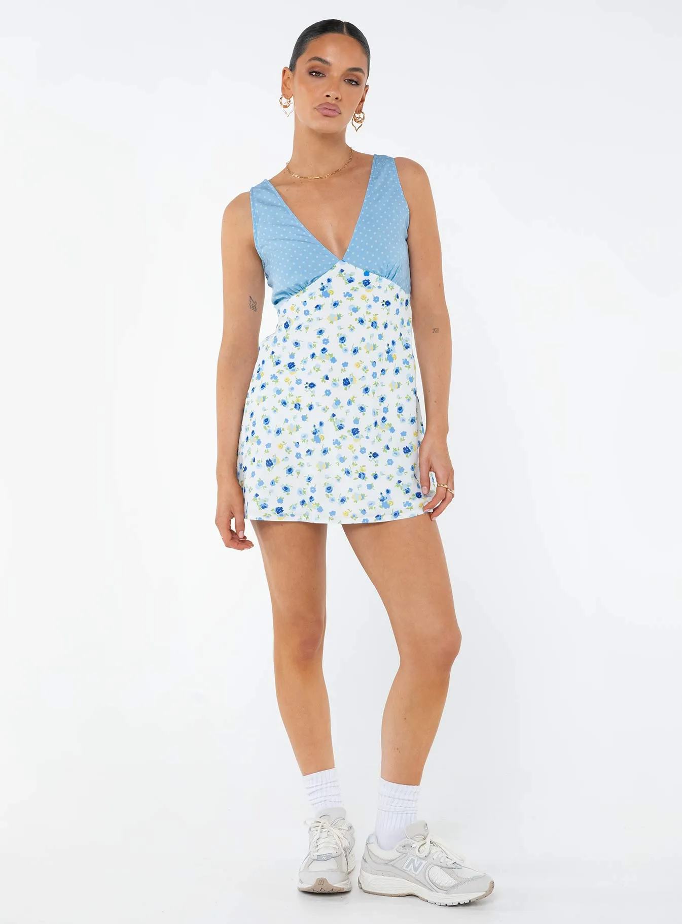 Nellie Spliced Mini Dress Blue / White sold by Princess Polly product image thumbnail 3