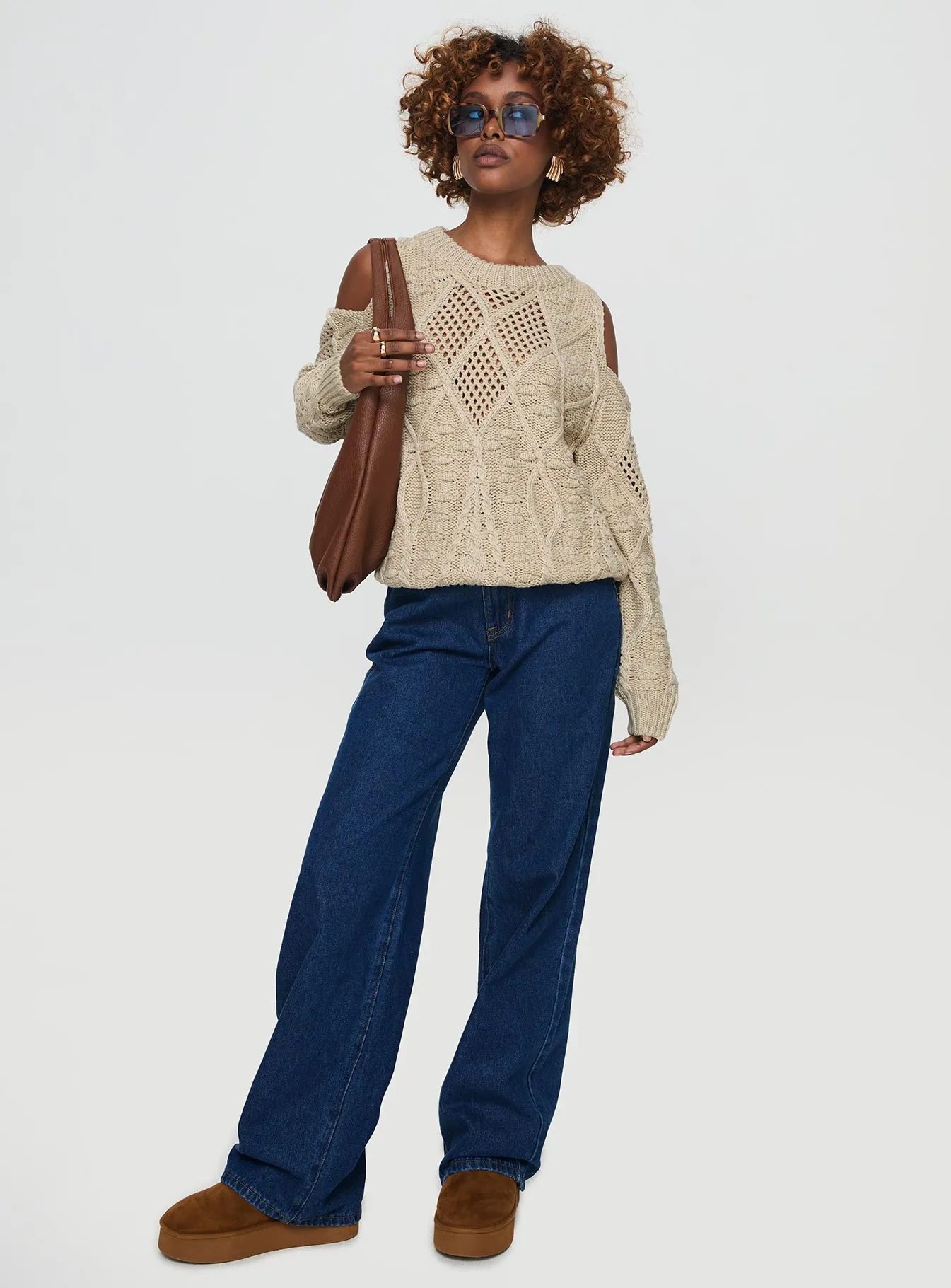 Colser Cable Knit Sweater Beige Beige sold by Princess Polly product image thumbnail 2