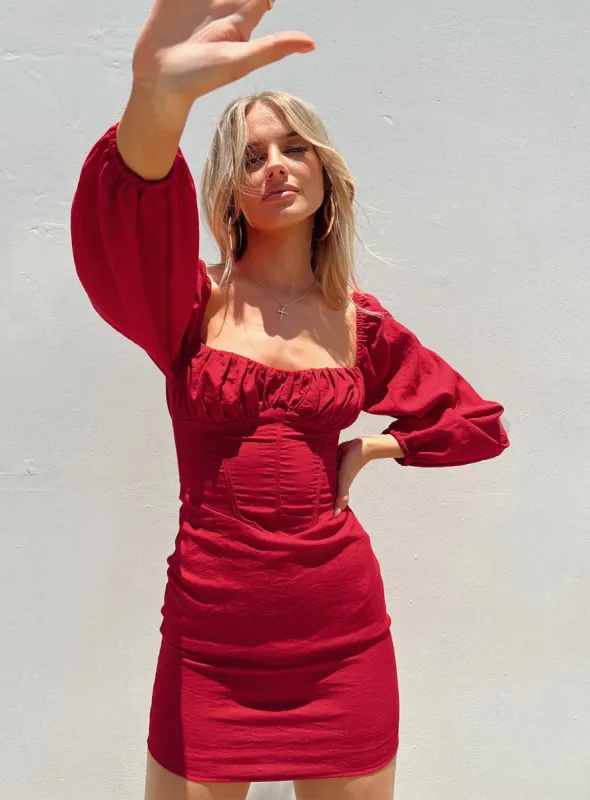 Vilma Long Sleeve Mini Dress Red sold by Princess Polly