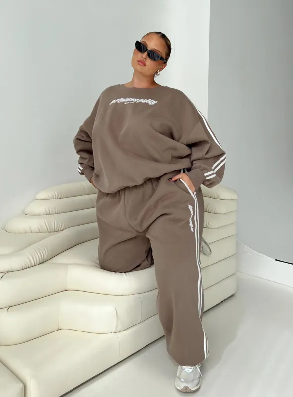 Princess Polly Track Pants Stripe Taupe / White Curve sold by Princess Polly