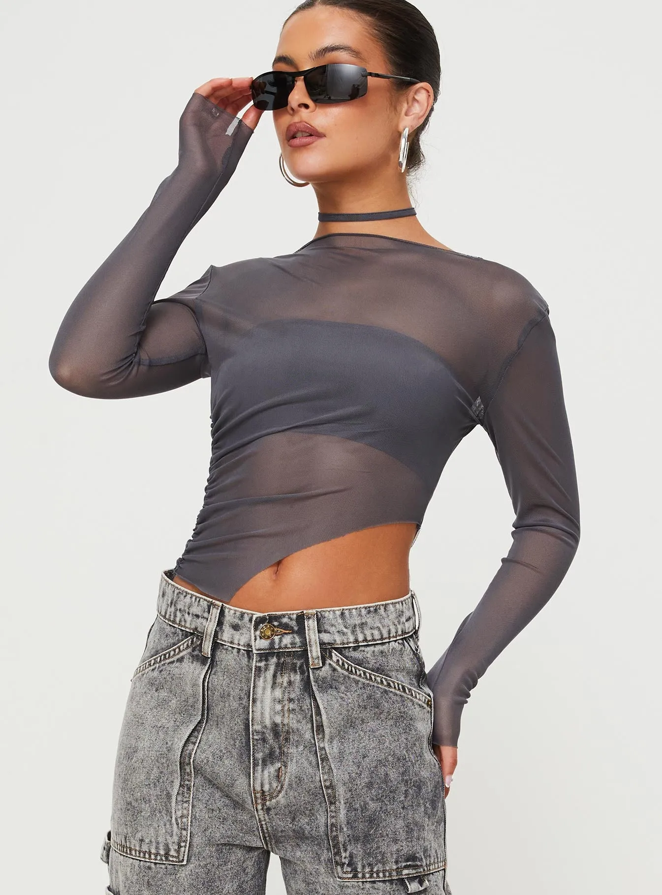 Marier Long Sleeve Top Slate sold by Princess Polly