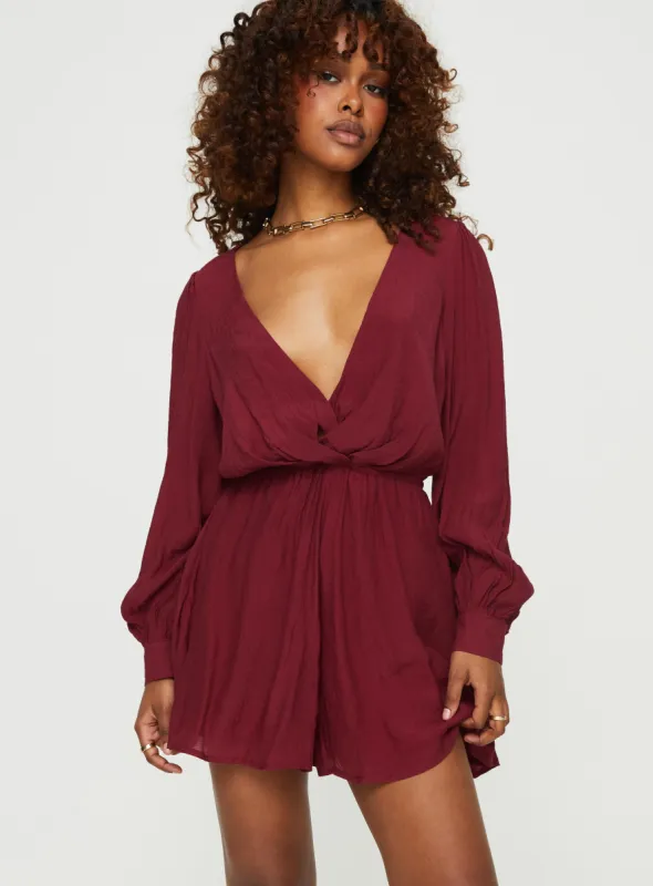 Moonscape Romper Burgundy sold by Princess Polly