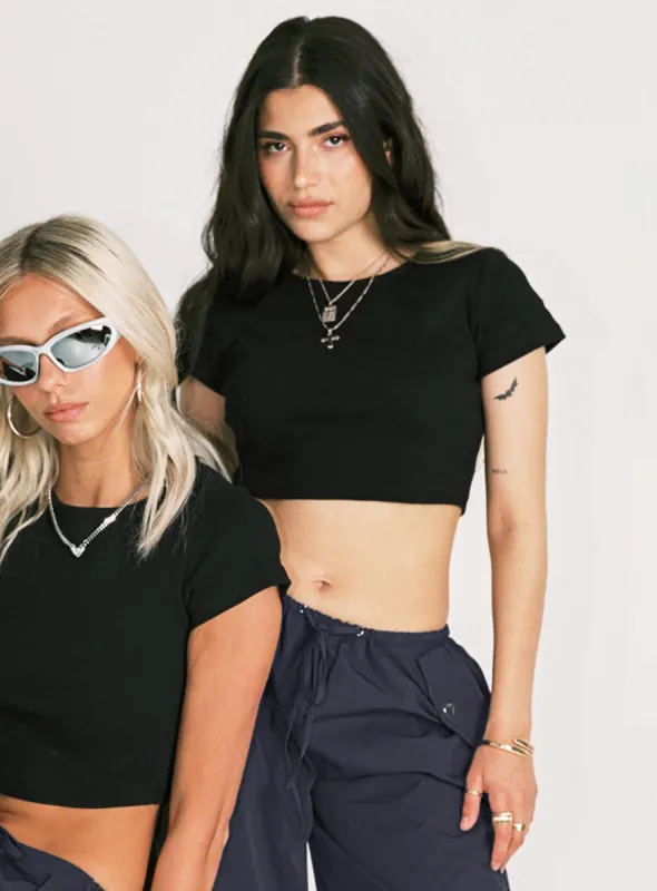 Classic Crop Tee Black Petite sold by Princess Polly