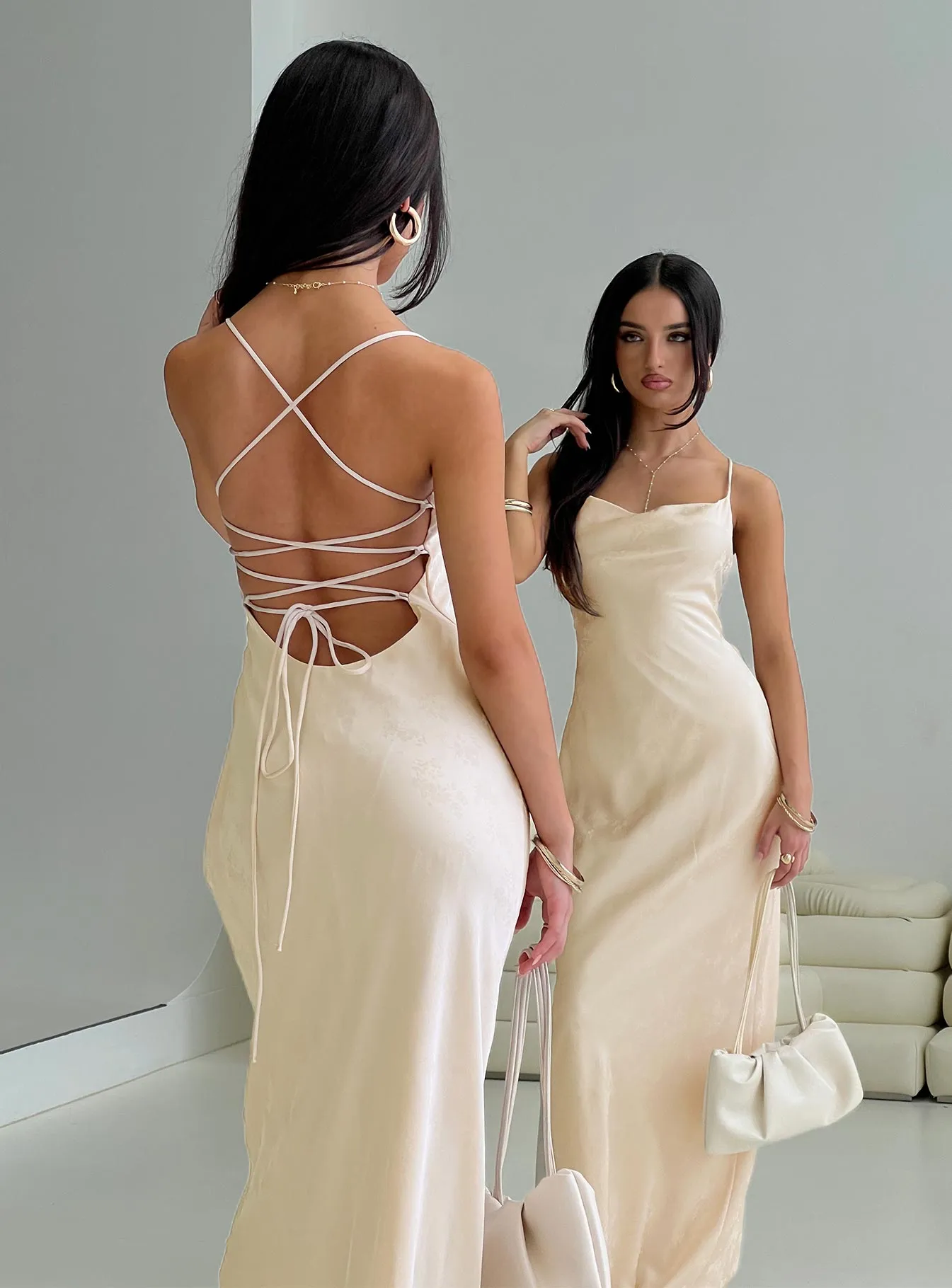 chinese dress ladies Baltic Born Womens Sandra Pleated Maxi Dress | Champagne main image 1