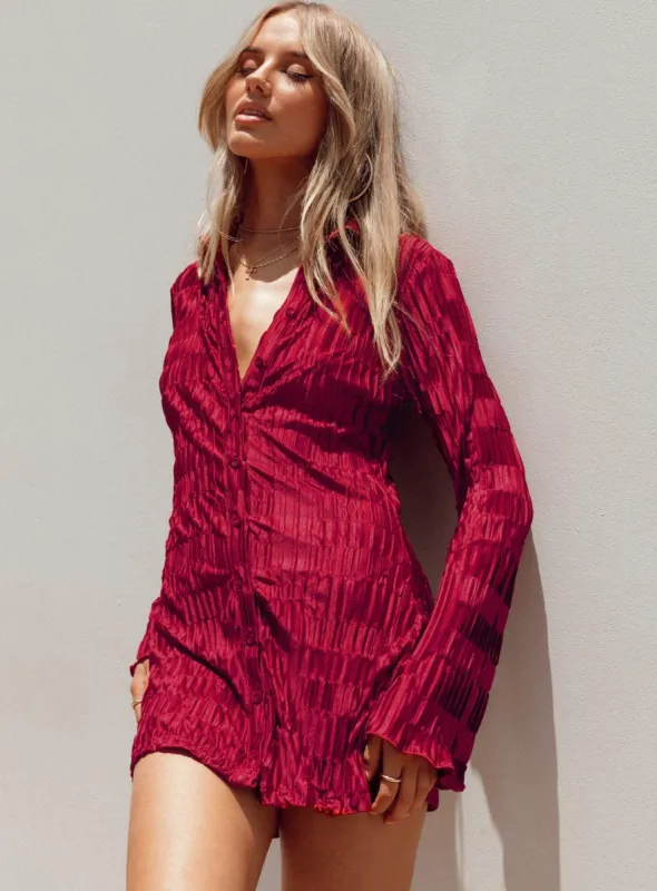 Lila Shirt Dress Burgundy sold by Princess Polly