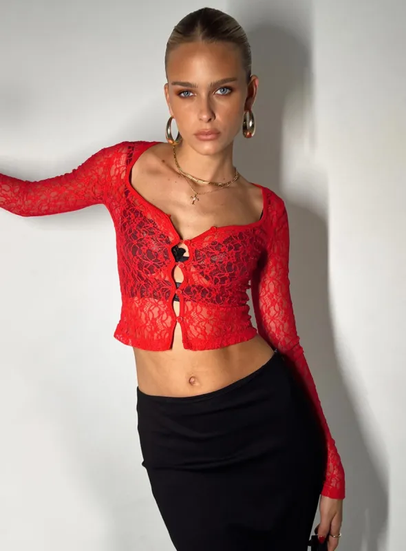 Kenar Long Sleeve Top Red sold by Princess Polly