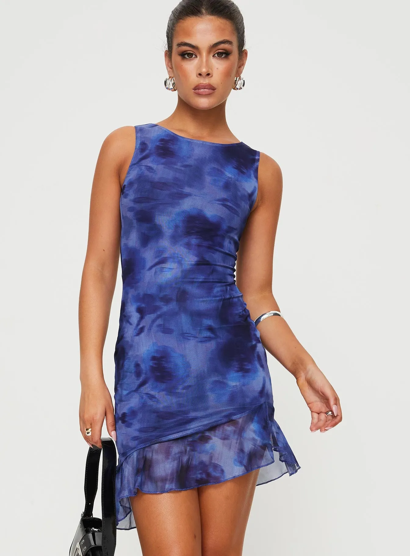 Molita Ruffle Hem Dress Mini Dress Navy sold by Princess Polly