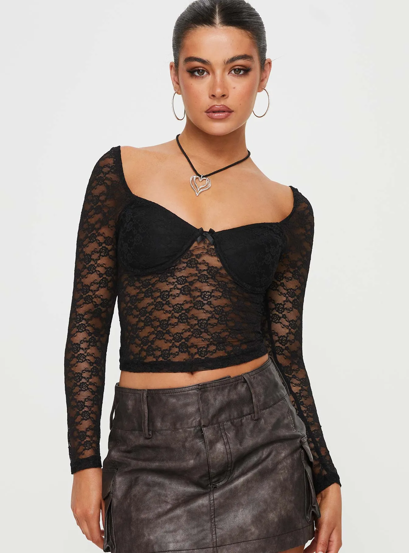 Jarelli Long Sleeve Lace Top Black sold by Princess Polly product image thumbnail 2