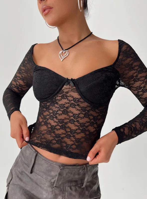 Jarelli Long Sleeve Lace Top Black sold by Princess Polly