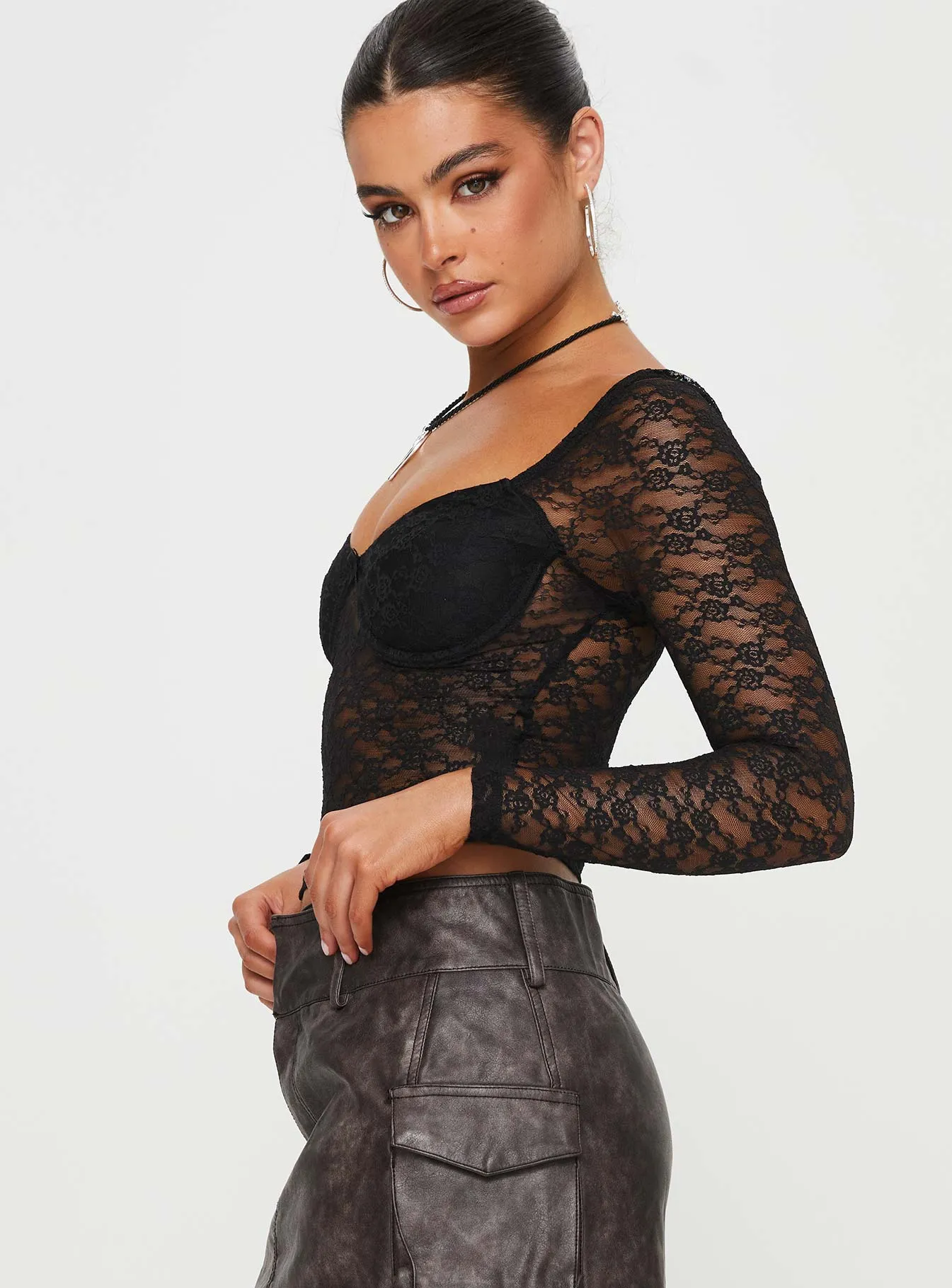 Jarelli Long Sleeve Lace Top Black sold by Princess Polly product image thumbnail 4