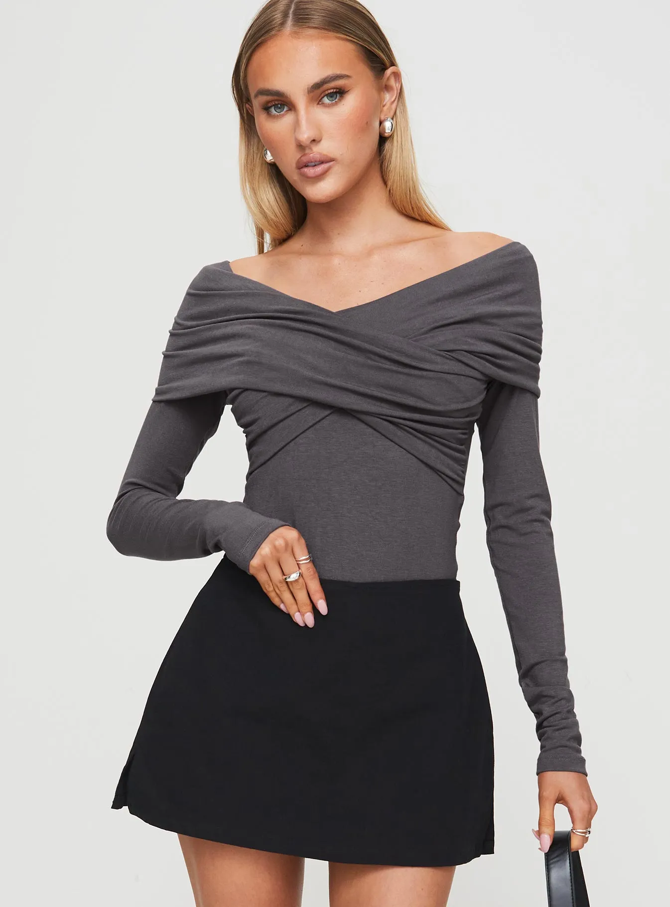 Sundlow Off Shoulder Bodysuit Slate sold by Princess Polly product image thumbnail 2
