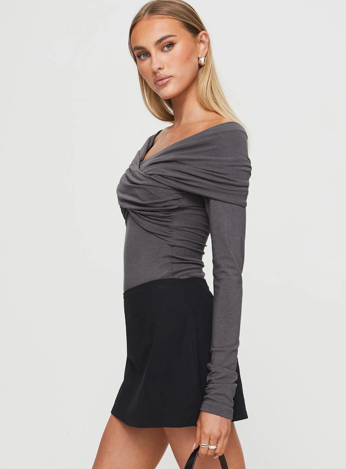 Sundlow Off Shoulder Bodysuit Slate sold by Princess Polly product image thumbnail 4