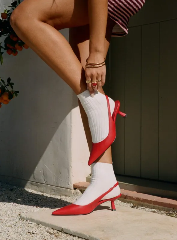 Denalia Pointed Toe Heels Red Matte sold by Princess Polly