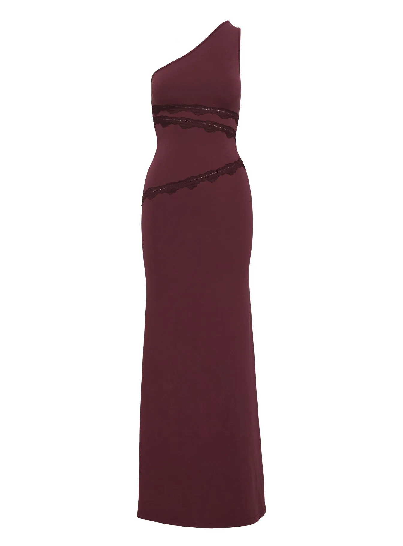 Ultraviolet One Shoulder Lace Maxi Dress Wine sold by Princess Polly product image thumbnail 5