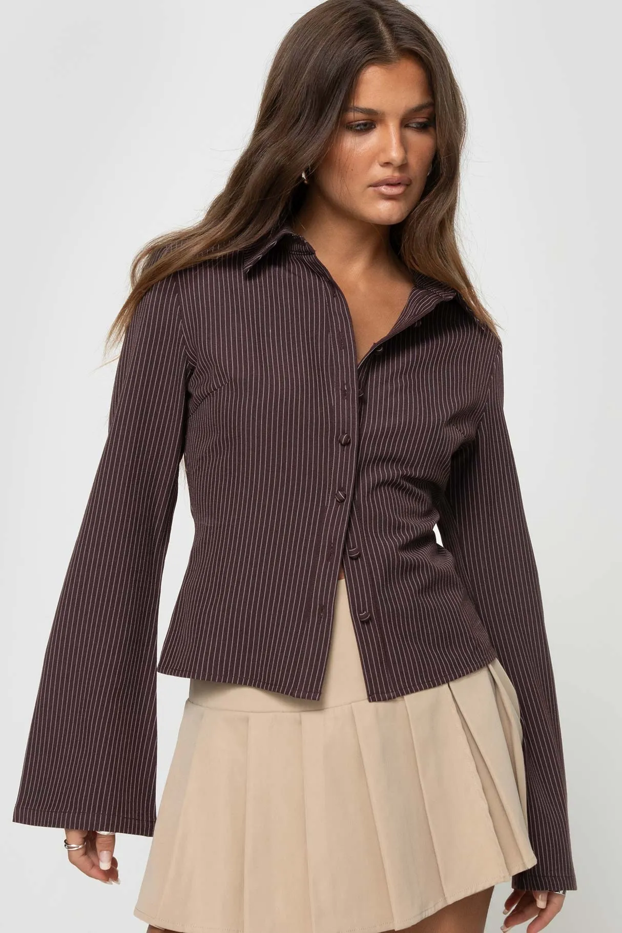 Anni Pinstripe Shirt Brown sold by Princess Polly product image thumbnail 2