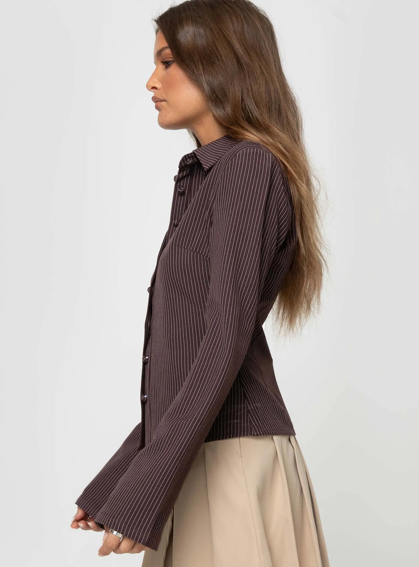Anni Pinstripe Shirt Brown sold by Princess Polly product image thumbnail 4
