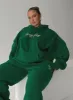 Princess Polly Hooded Sweatshirt Script Green / Ivory Curve sold by Princess Polly