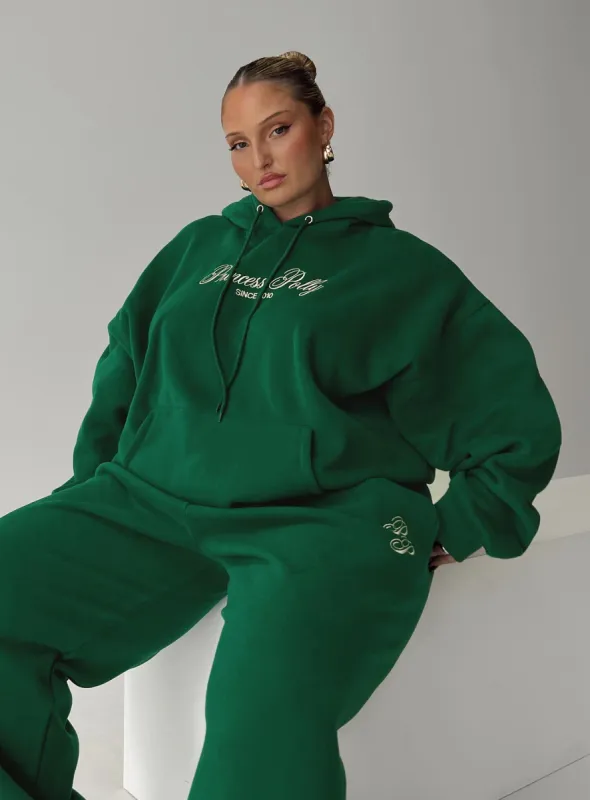 Princess Polly Hooded Sweatshirt Script Green / Ivory Curve sold by Princess Polly
