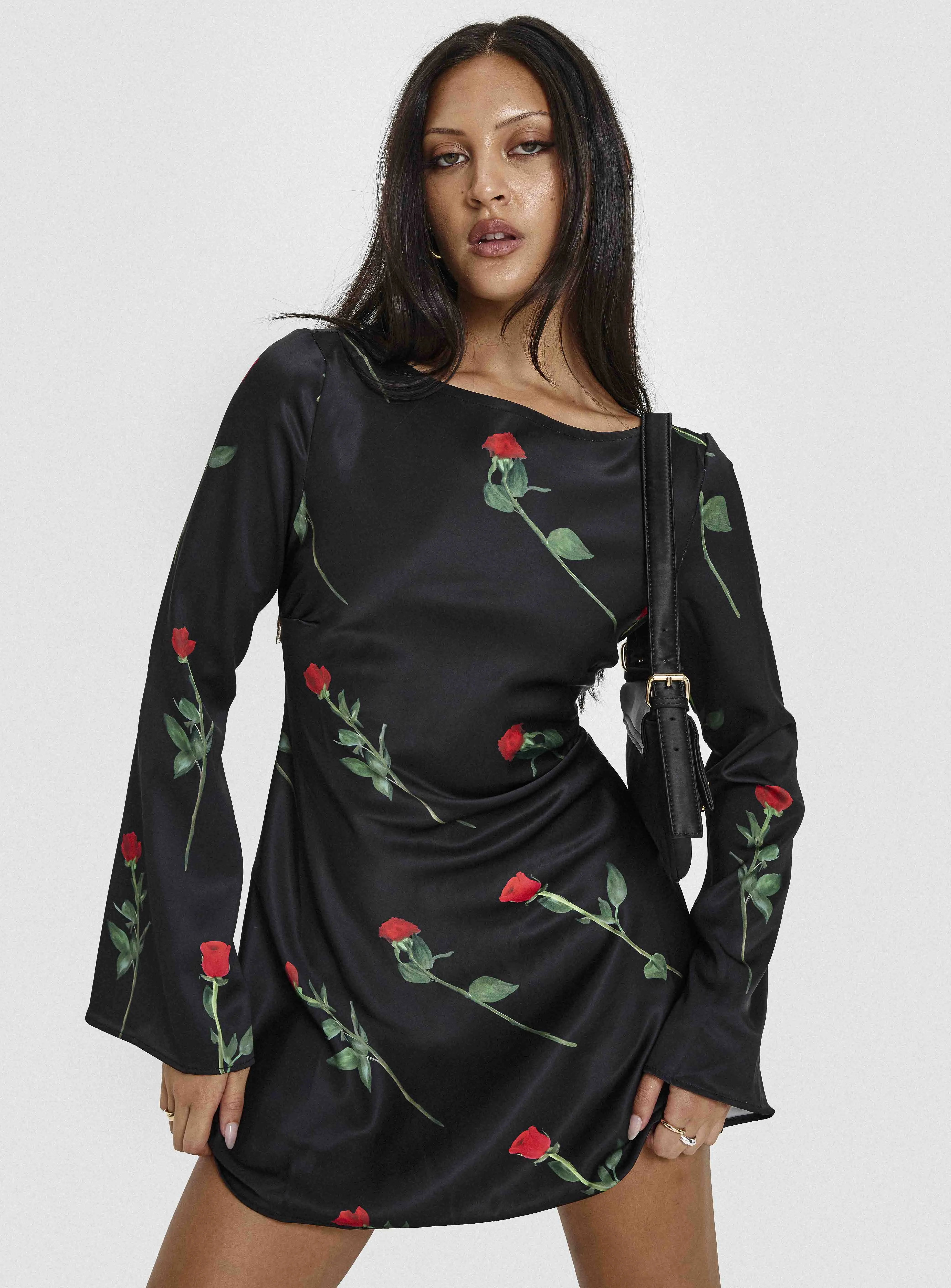 Heartfelt Long Sleeve Mini Dress Black sold by Princess Polly