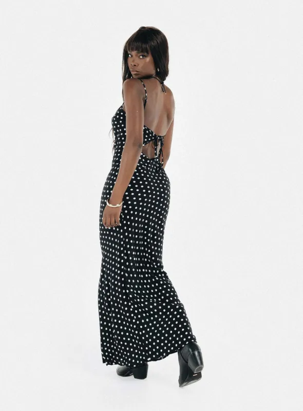 Luncheon Maxi Dress Black Polka Dot sold by Princess Polly