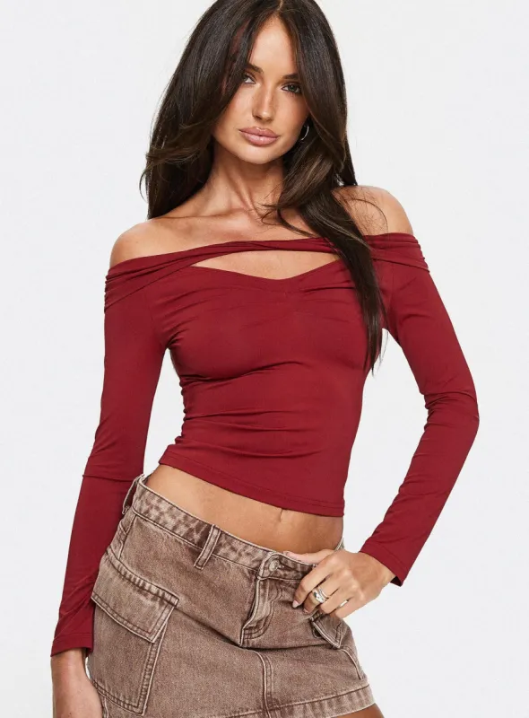 Kressida Off The Shoulder Top Red sold by Princess Polly