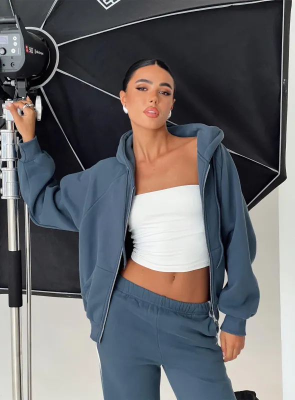 Skiller Zip Up Hooded Sweater Navy sold by Princess Polly