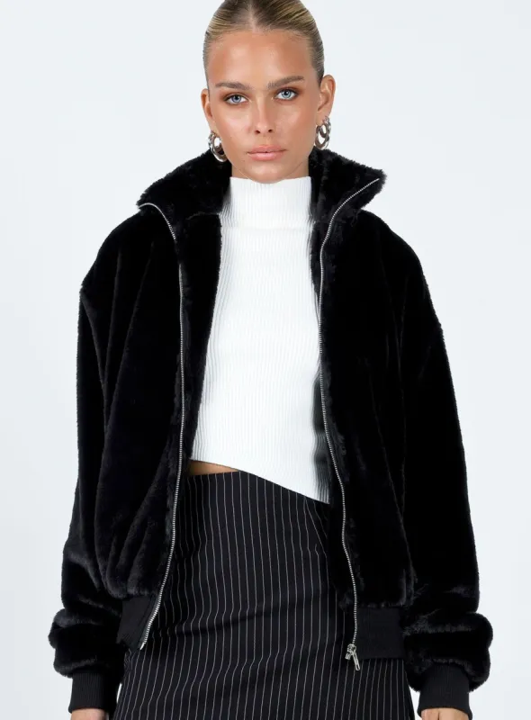 Cloyne Faux Fur Bomber Jacket Black sold by Princess Polly