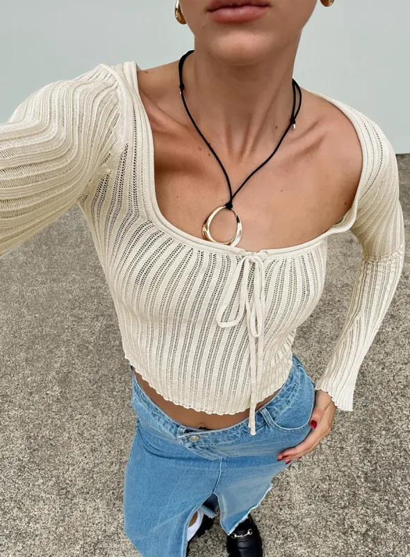 Mellow Long Sleeve Top Cream sold by Princess Polly