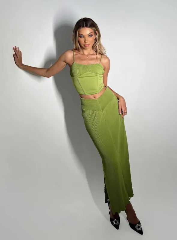 Topakas Plisse Maxi Skirt Green sold by Princess Polly