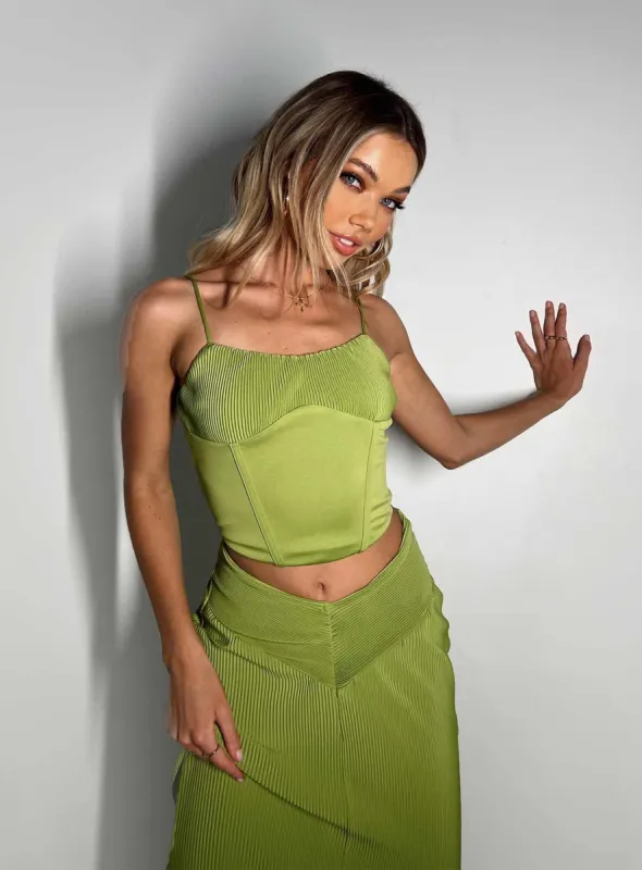 Topakas Plisse Corset Green sold by Princess Polly