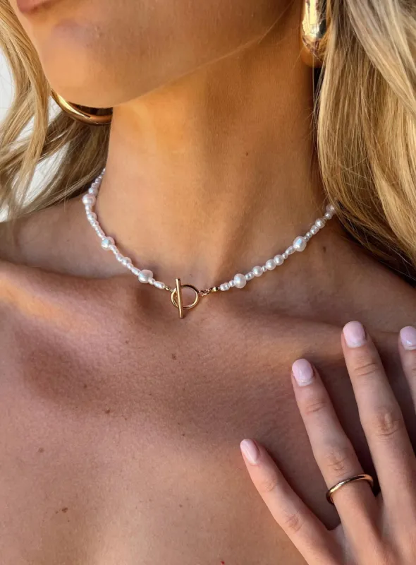 Sandford Pearl Necklace Gold sold by Princess Polly