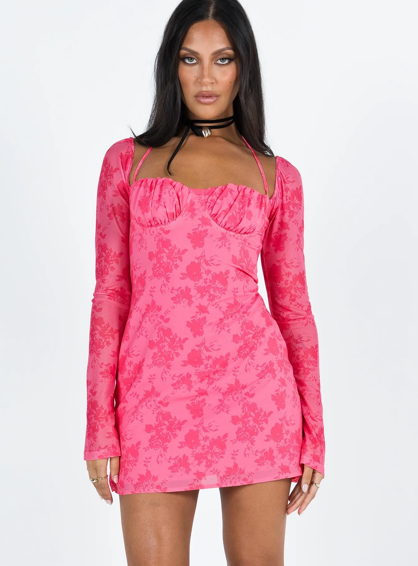 Dyer Sheer Sleeve Mini Dress Pink Floral sold by Princess Polly product image thumbnail 2