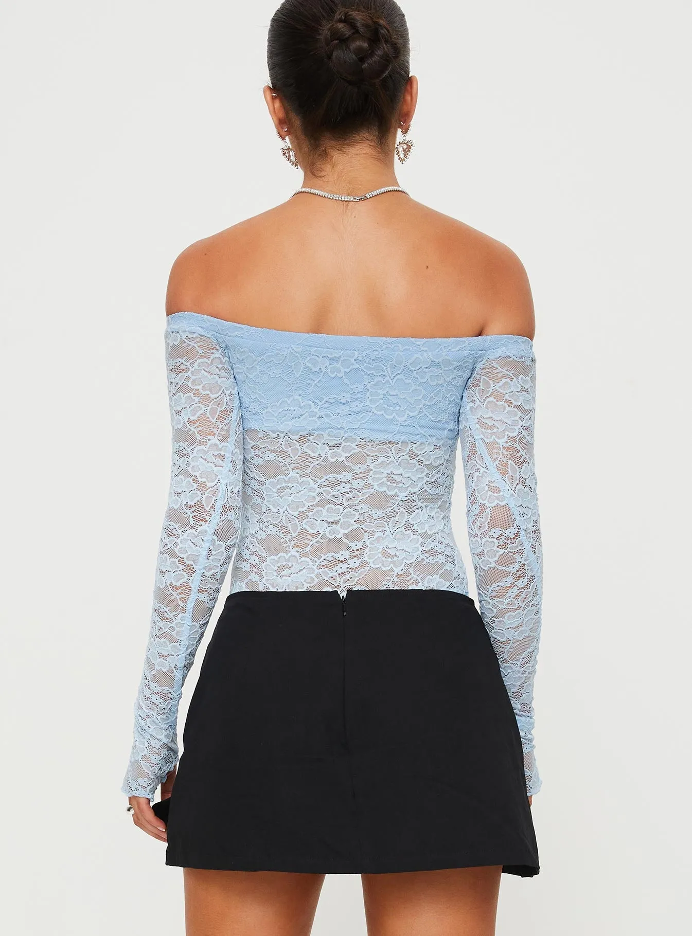 Weaver Off Shoulder Lace Bodysuit Blue sold by Princess Polly product image thumbnail 5