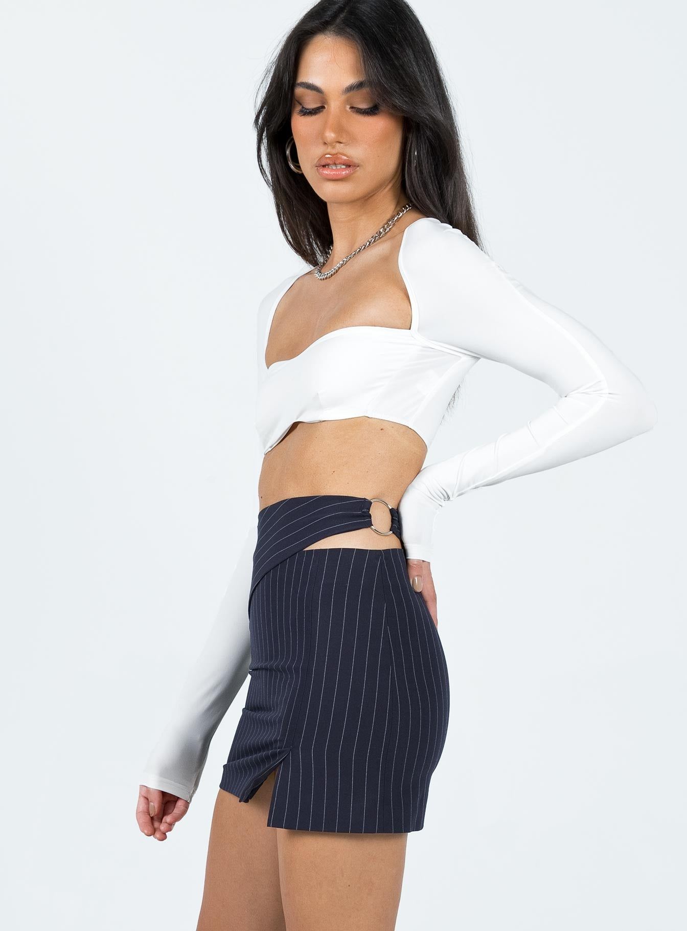 In Pieces Mini Skirt Navy Pinstripe sold by Princess Polly product image thumbnail 4