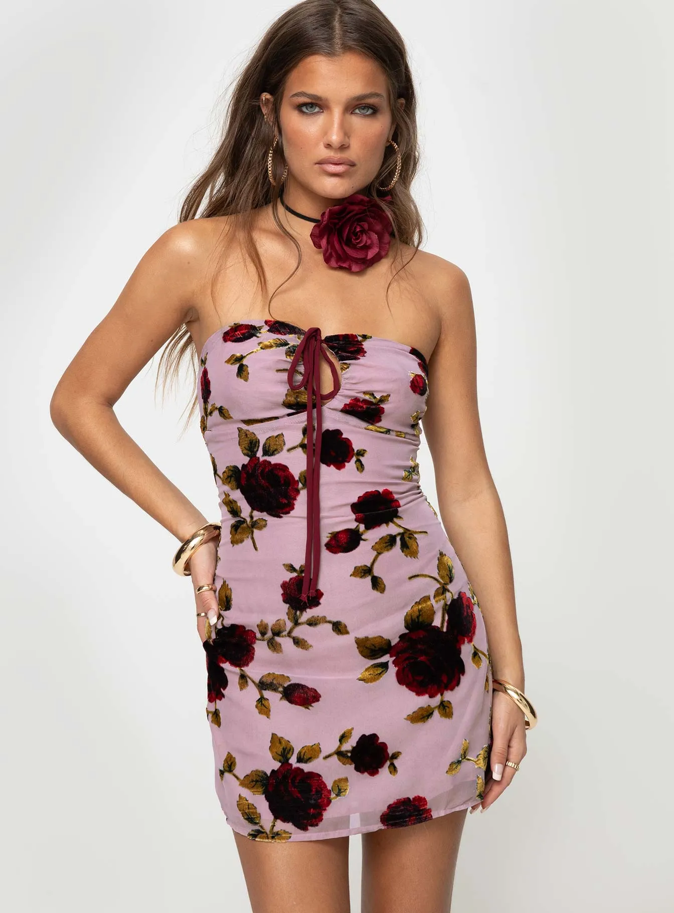 Devino Flower Strapless Mini Dress Pink Multi sold by Princess Polly product image thumbnail 2