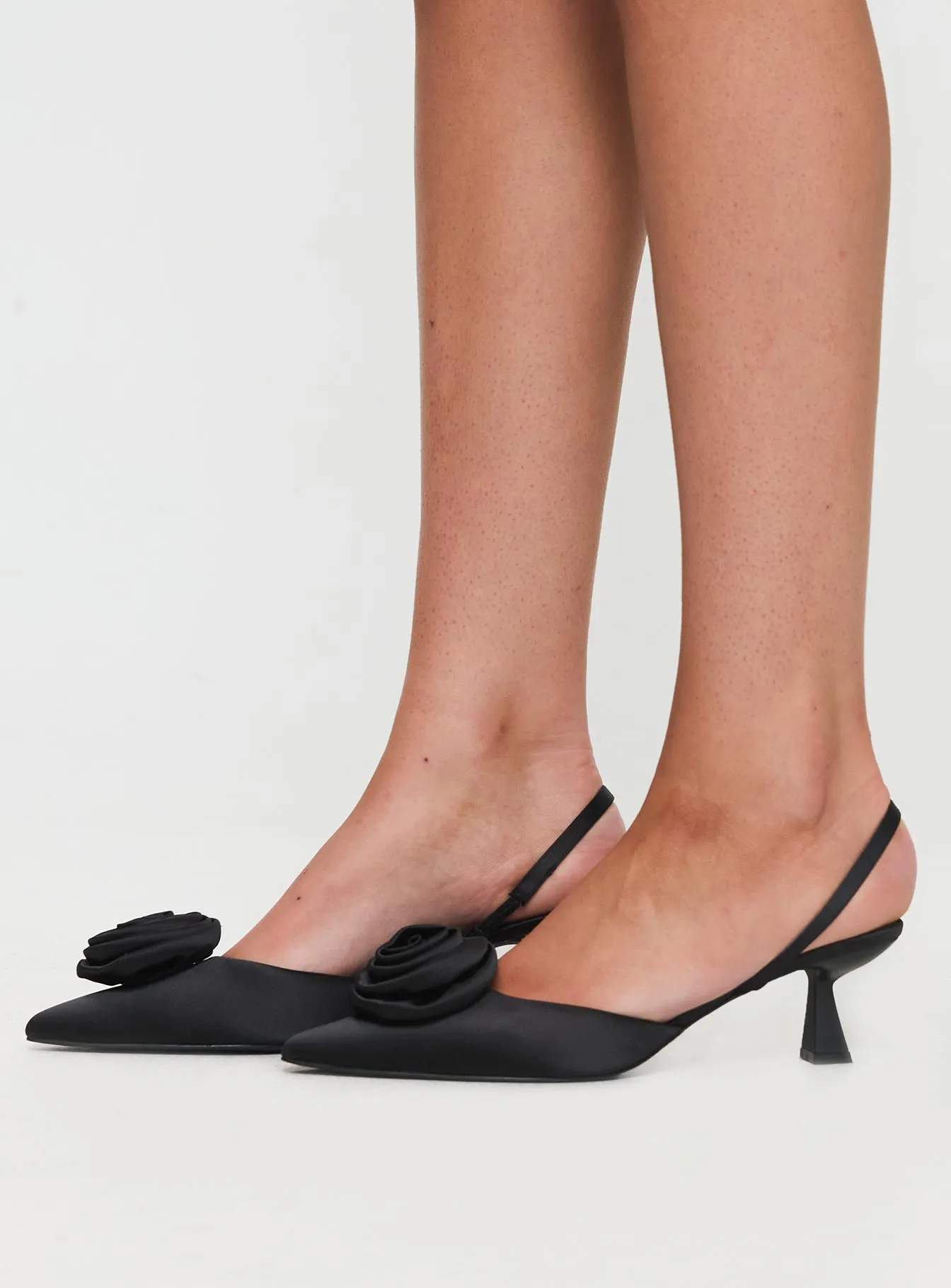 Chance Pointed Toe Bow Heels Black Satin sold by Princess Polly product image thumbnail 3