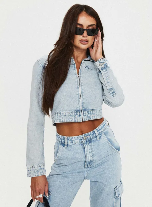 Belgrove Moto Jacket Snow Wash Denim sold by Princess Polly