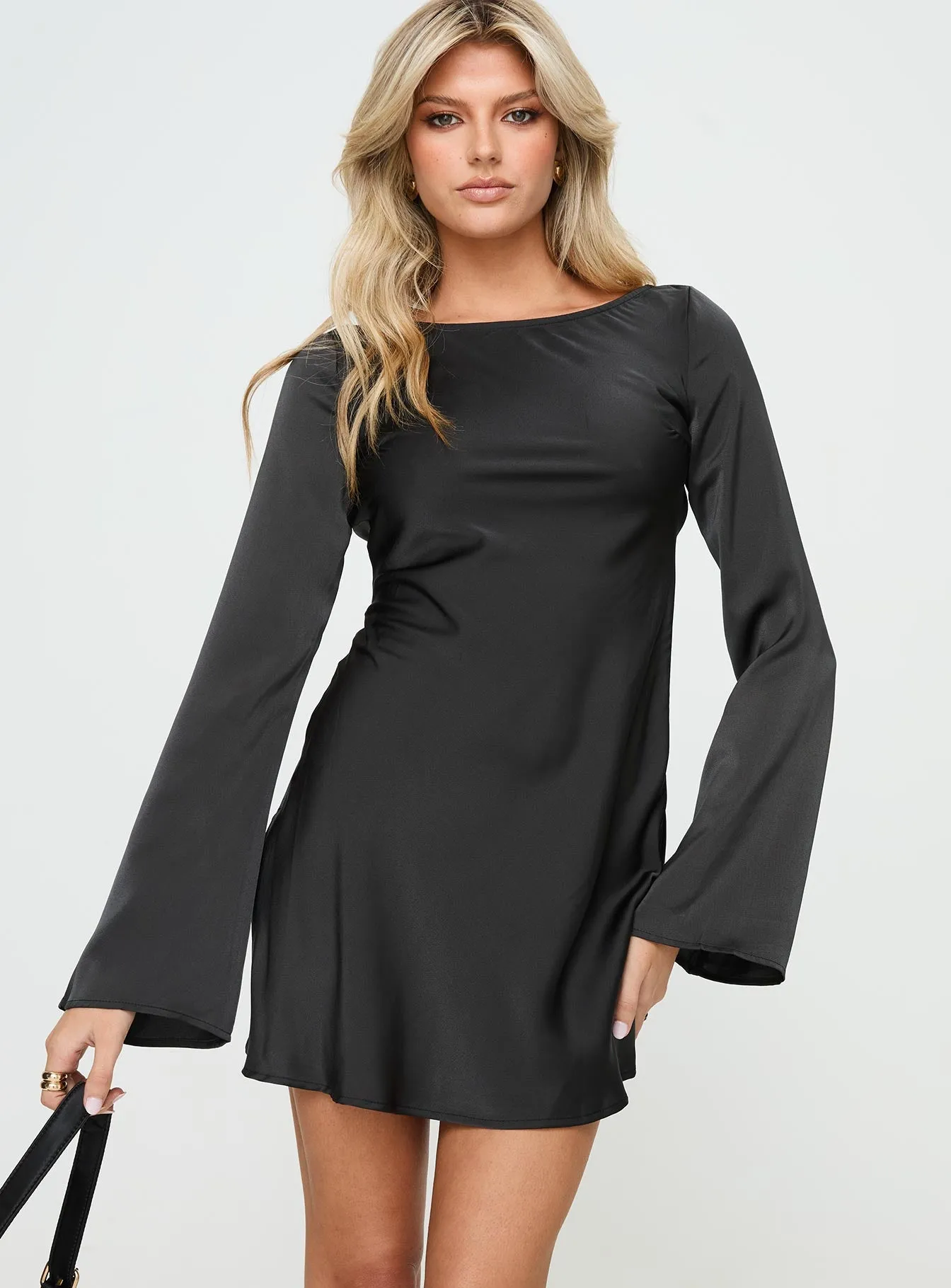 Lukea Long Sleeve Satin Mini Dress Black sold by Princess Polly